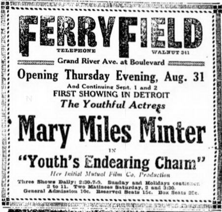 Ferry Field Theatre - 1916-08-27 Ad (newer photo)
